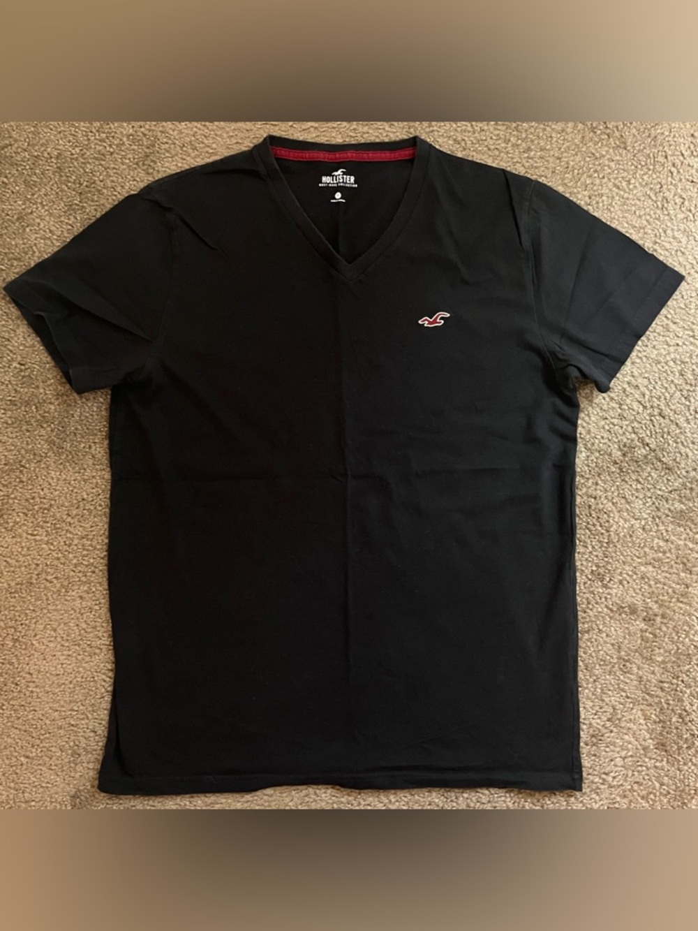 Hollister Men’s Black V-Neck Tee with Small Red Logo